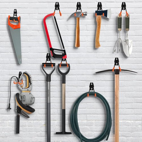 KURUI Heavy Duty Garage Hooks - 6 Pack Storage Hooks for Tools & Cords | Black Wall Mount Utility Hooks