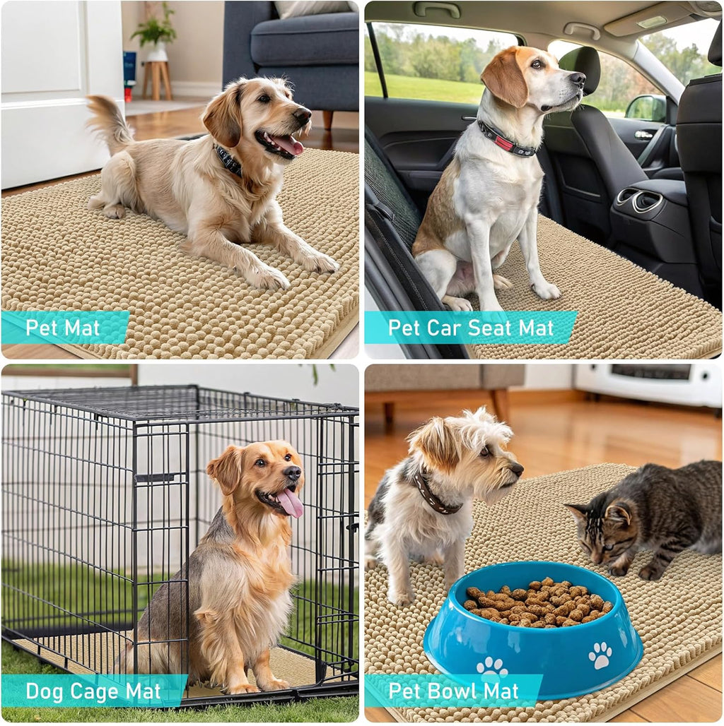OLANLY Dog Door Mat - Absorbent Non-Slip Chenille Mat for Muddy Paws | 44x32 Beige Quick Dry Doormat