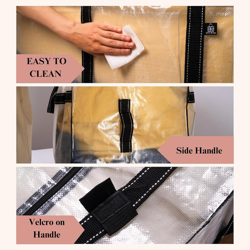 VENO Extra Large Moving Bags - Heavy Duty Storage Solution for College & Christmas | Clear 4 Pack