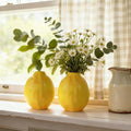 Cynkeyee Unique Lemon-Shaped Vases - Set of 2 Ceramic Fruit Decor for Flowers | 3.5 x 3.5 x 4.5 Inch