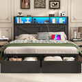 Incyneva Full Bed Frame - Farmhouse Style with Bookcase Storage, Charging Station & LED Light - Black