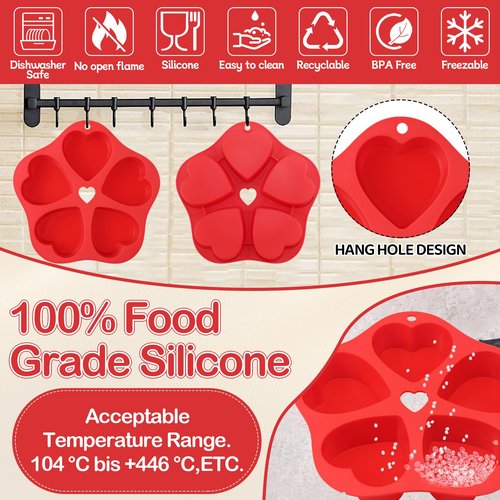 BMSQOFD Silicone Mini Air Fryer Muffin Pan Heart Cups for Oven Baking,1 pcs Egg Bite Mold Muffin Tins Cup Cake Pan Tray for Air Fryer Basket Liners Accessories Baking Muffin Cakes Pudding Pancake