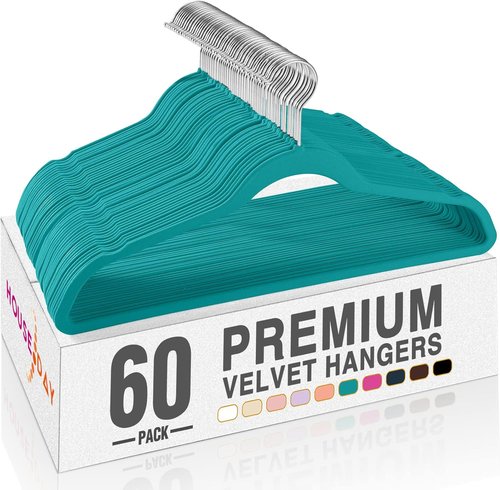 HOUSE DAY Mint Green Velvet Hangers - 60 Pack Non-Slip Heavy Duty Clothes Hangers | Premium Slim Design for Closet Organization