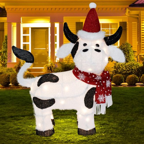 VIKIMORA Christmas Lighted Outdoor Decorations:32" Cow,3D Lighted-up Christmas Cow Indoor Outdoor Display with LED Lights,Pre-lit Holiday Farm/Pasture/Home Yard Lawn Patio Garden Decoration