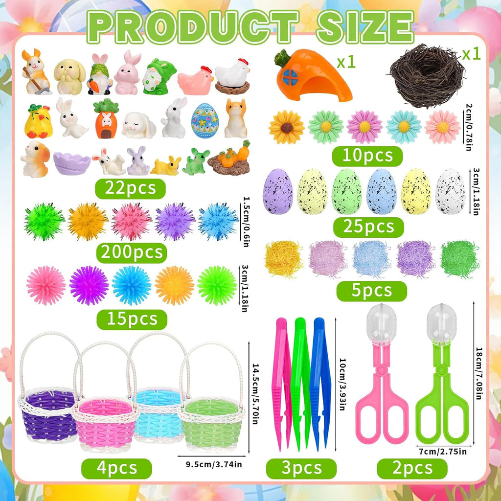 Skiennix Easter Sensory Bin Filler | 287 Pcs of Colorful Eggs, Bunnies, and Flowers for Learning Fun