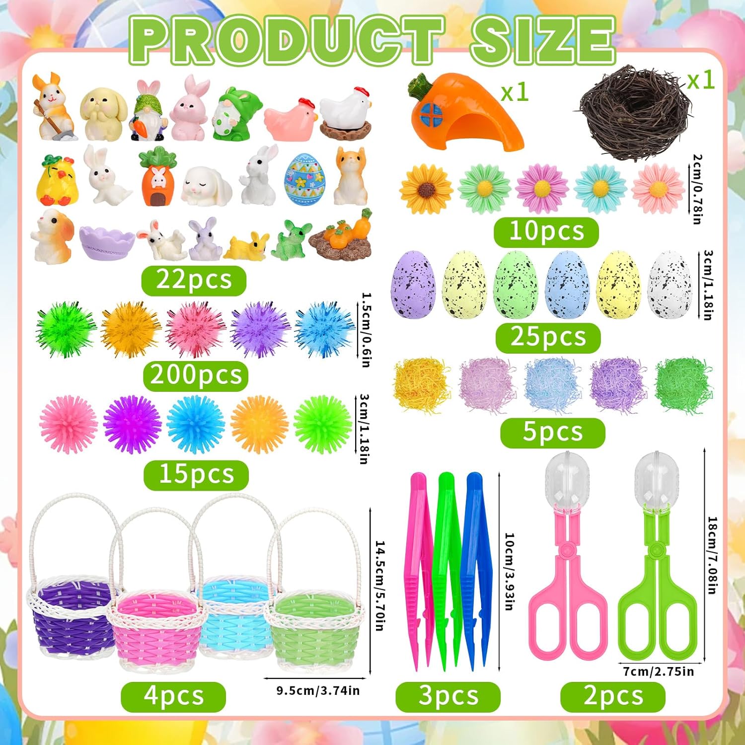 Skiennix Easter Sensory Bin Filler | 287 Pcs of Colorful Eggs, Bunnies, and Flowers for Learning Fun