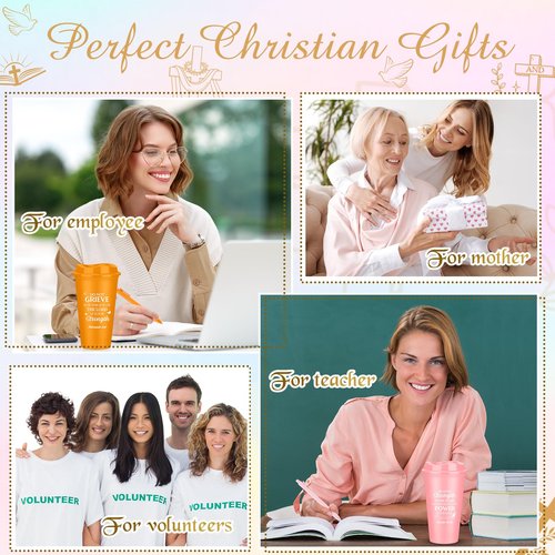 Funnymoom 48 Pack Christian Cups for Employee 16oz Religious Plastic Tumblers with Lids Bible Notebooks and Pens Bulk Christian Cups for Team Staff Coworker Gifts (Classic Color)