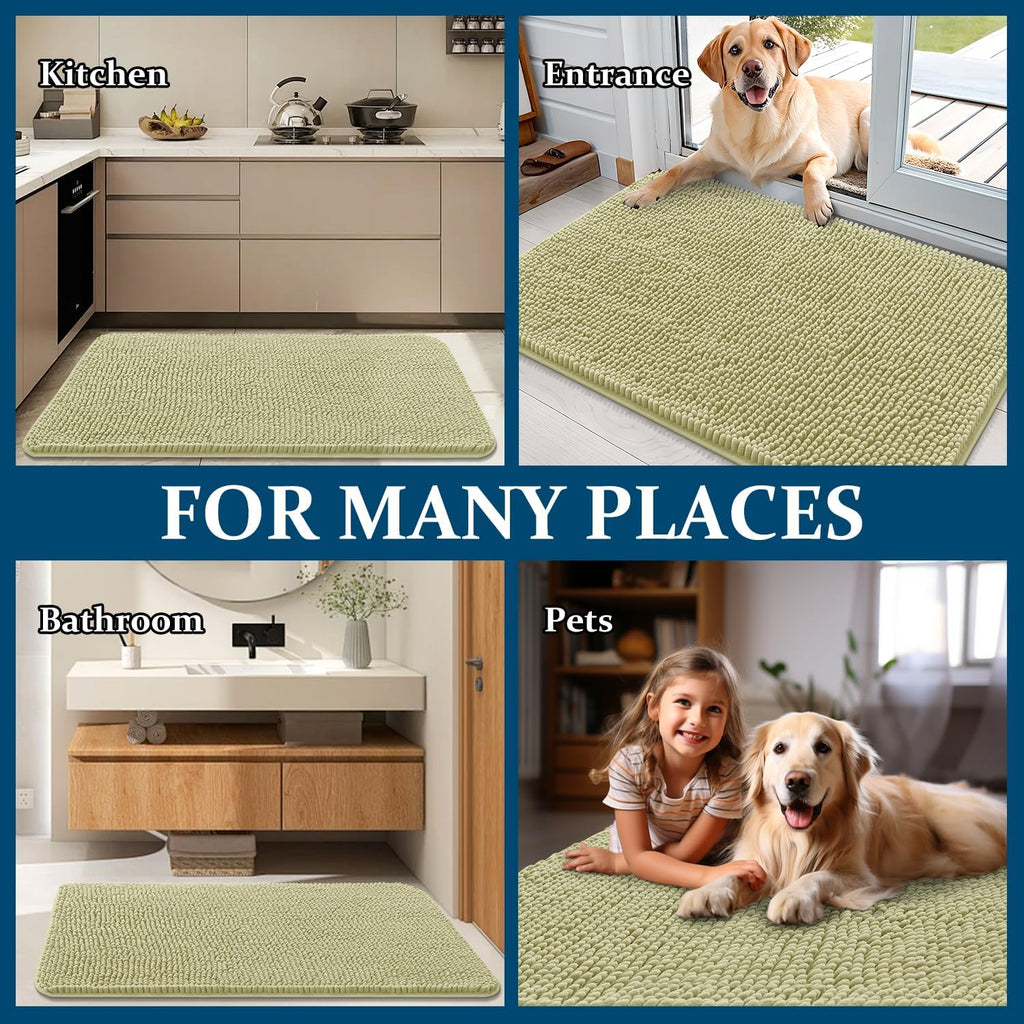 OLANLY Dog Door Mat - Absorbent Non-Slip Washable Chenille Mat for Muddy Paws | 48x30, Vanilla