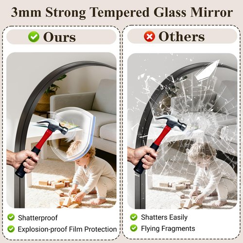 Arch Bathroom Mirror, 30"x48" Wall Mounted Vanity Mirror with Deep Frame, Tempered Glass Decor Mirror for Bathroom, Bedroom, Entryway and Living Room, Hanging or Leaning, Black