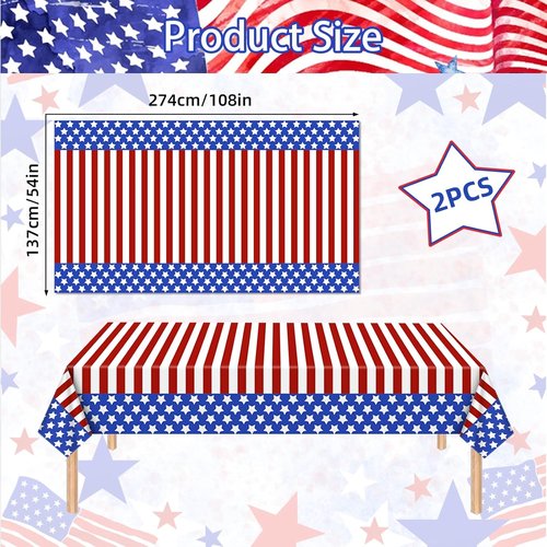 American Flag Tablecloths - 3 Pack of 54x108 Inch Disposable Covers for Patriotic Celebrations