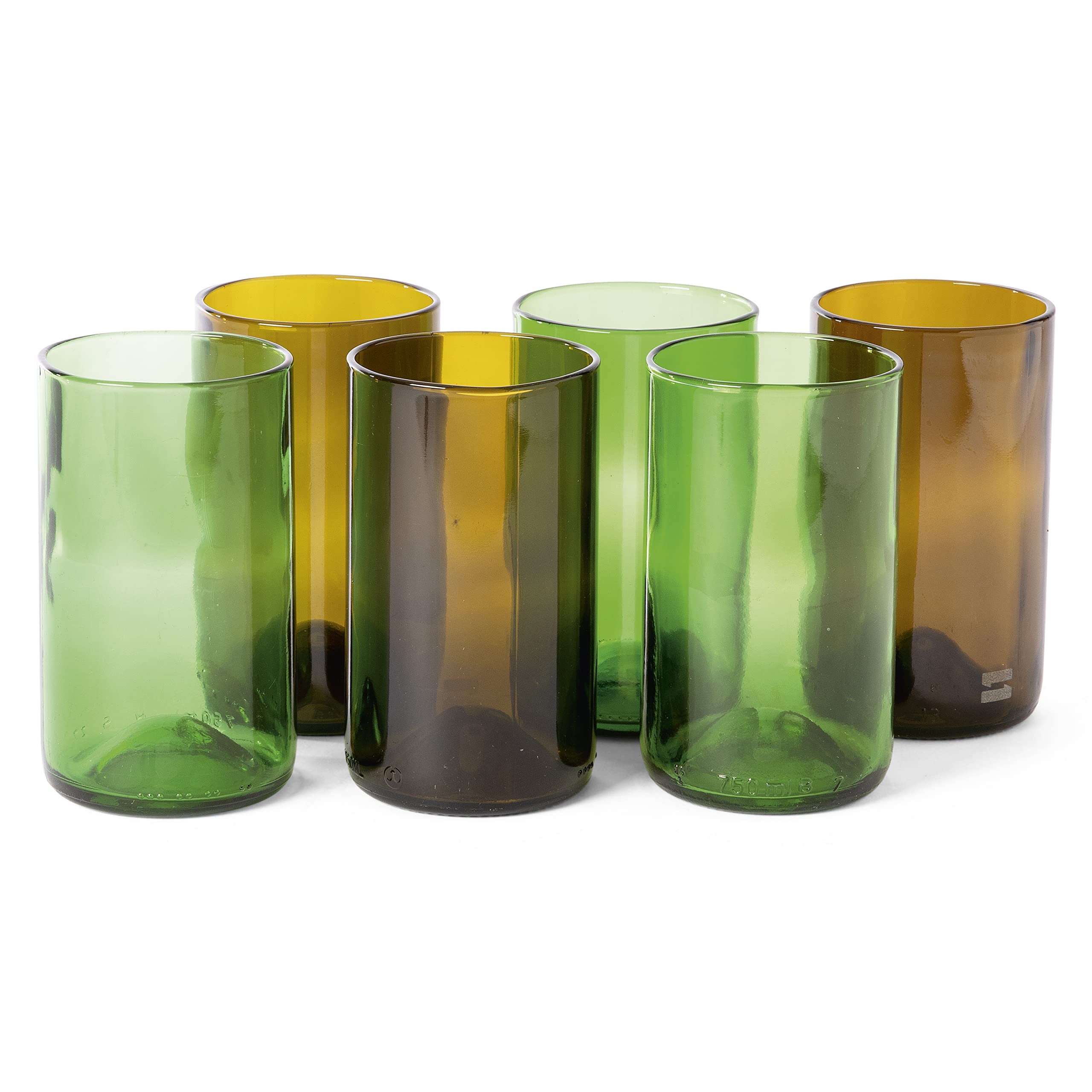 IWAS Upcycled Tall Drinking Glasses | 400 ML | 13.53 OZ | Set of 6 | Sustainable Water and Cocktail Glasses For Home | Environmentally Friendly Olive Green Glasses
