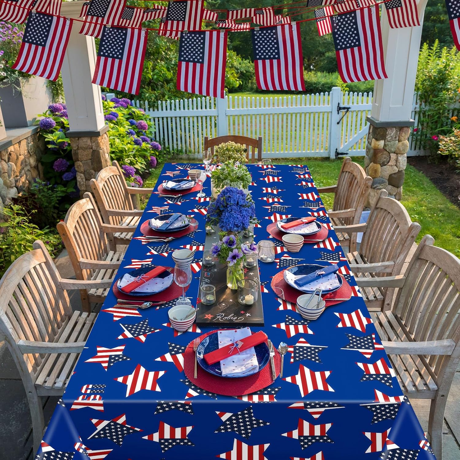 Oudain Patriotic Tablecloth Set - USA Flag Design | 54 x 108 Inch Disposable Rectangle for 4th of July Celebrations