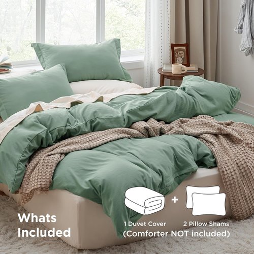 Bedsure Oversized Queen Duvet Cover Set - Extra Soft Sage Green Prewashed Cotton-Like Polyester, 98x98 Inches with Zipper Closure & 2 Pillow Shams