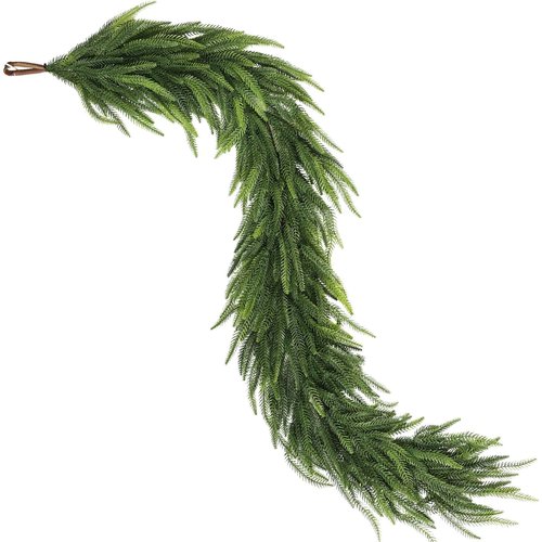 Christmas Norfolk Pine Garlands - 9ft Artificial Garland Faux Green Fake Pine Needles Garland for Fireplace,Table,Window,Stairs,Mante,Holiday Indoor Outdoor Xmas Decor(1PCS)