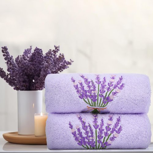 SmoothNovelty 2 Pcs Lavender Hand Towels Purple Bathroom Decor 14x29 Inch Embroidered 100% Cotton Soft Absorbent Spring Summer Decorative Hand Towels for Bathroom Kitchen
