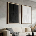 Thalasse 3D Textured Framed Abstract Wall Art - Modern Geometric Black & White Decor | 16x24 In, 2 Piece Set