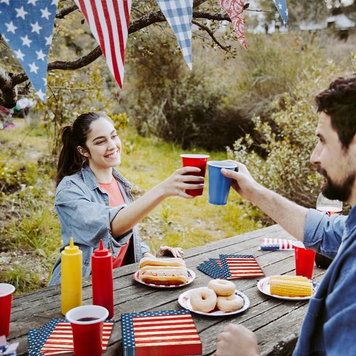 50 Count American Flag Paper Napkins, Disposable Patriotic Party Cocktail Napkins for 4th of July, Memorial Day, Veterans Day, Independence Day BBQ, Military Homecoming, and Picnic Table Decorations
