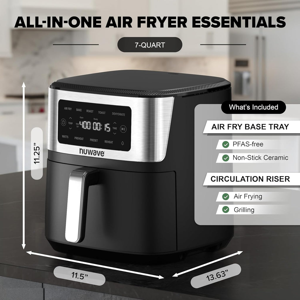 Nuwave Brio Plus Air Fryer - 7-Qt Large Capacity with Precise Temp Control & 100 Presets | PFAS-Free Nonstick
