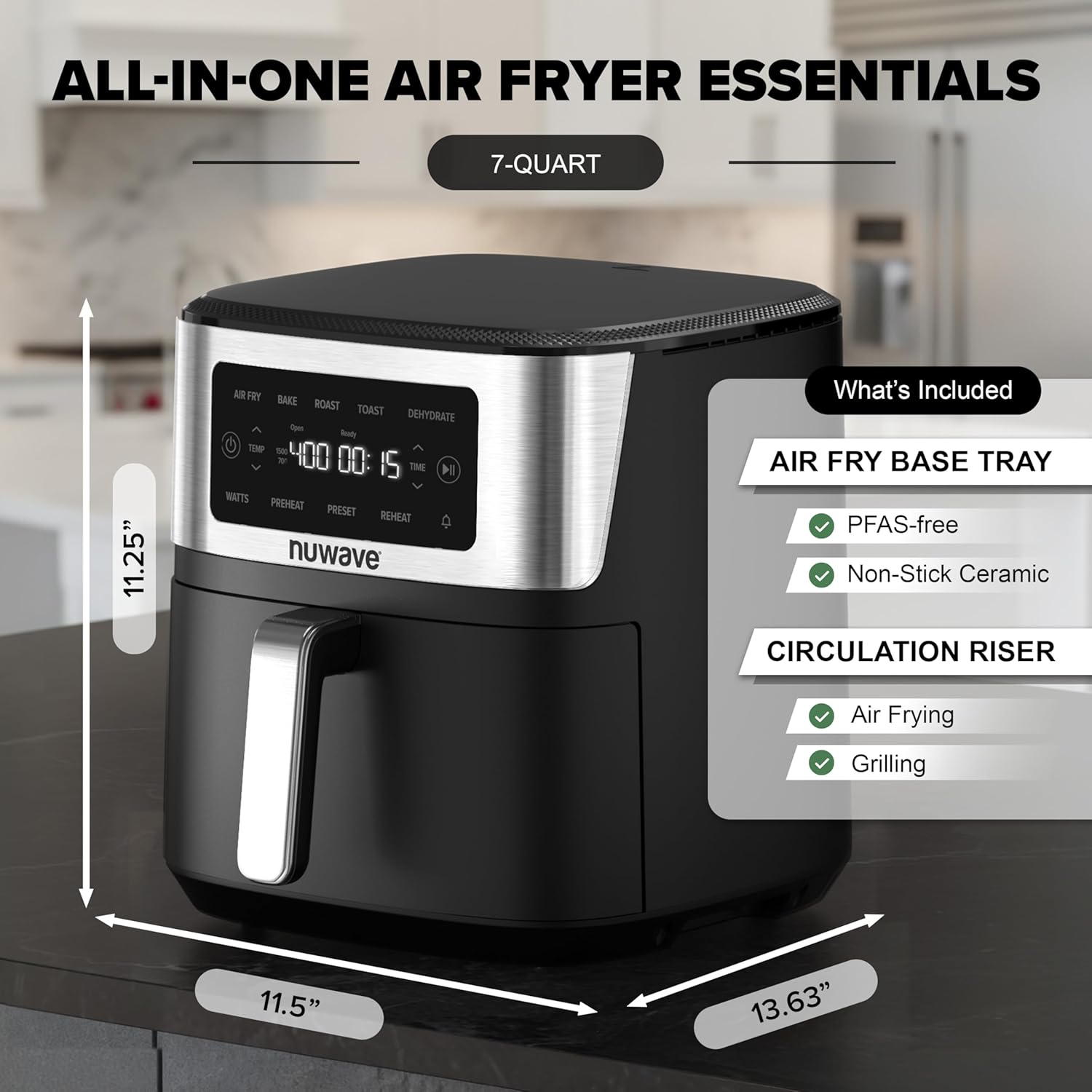 Nuwave Brio Plus Air Fryer - 7-Qt Large Capacity with Precise Temp Control & 100 Presets | PFAS-Free Nonstick
