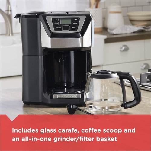 Black+Decker 12-Cup Coffeemaker - Mill and Brew Functionality, Sleek Black Design, CM5000B