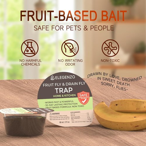EPA Approved Fruit Fly Traps by [Brand Name] - Reusable Escape-Proof Design with Powerful Fruit Bait (2 x 60ml)