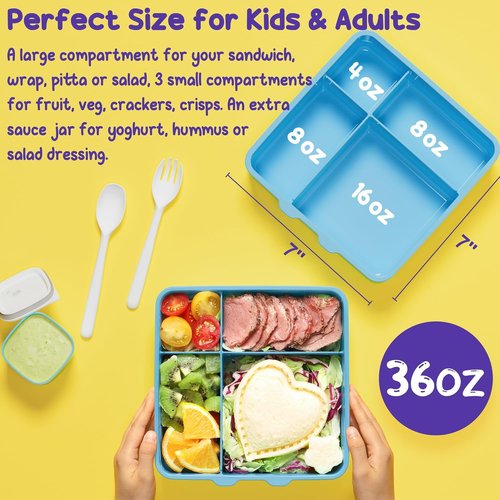 Fimibuke Bento Box - Leak Proof Lunch Container with Ice Pack | BPA-Free, 4 Compartments, Microwave & Dishwasher Safe for Kids & Adults