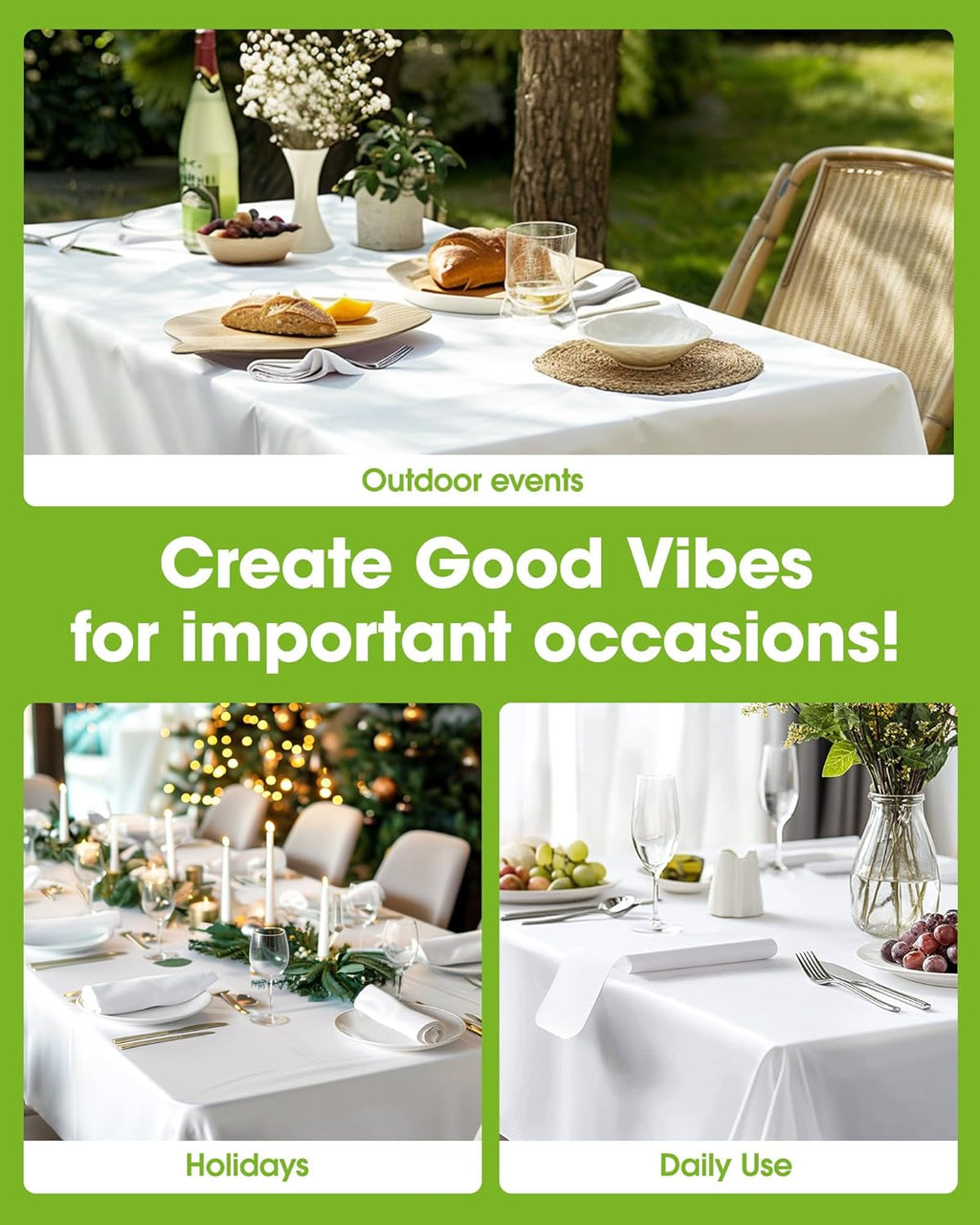 Pureegg Disposable Plastic Tablecloths - 12 Pack, 54 x 108 Inch, Leakproof & Sturdy for Parties, Picnics, Weddings - White