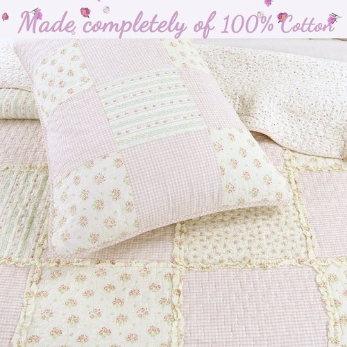 Cozy Line Home Fashions Floral Light Pink True Patchwork 100% Cotton Girl Quilt Bedding Set, Reversible Coverlet Bedspread (Sweet Peach, Twin - 2 Piece)