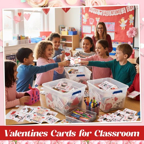Tinlade 24 Pack 4.3 x 4.3″ Dog Valentines Cards with Envelopes Dog Valentines Day Cards Bulk for Classroom Adorable Design with Printed Message Inside for Teachers Students Coworker Family Friend