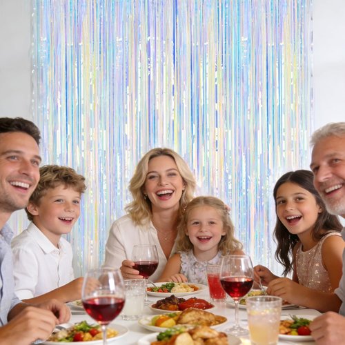 JijAcraft Iridescent Tinsel Foil Fringe Curtain - Holographic Party Backdrop | 3 Pack for Celebrations
