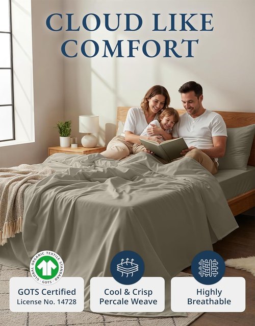 LANE LINEN 100% Organic Cotton Twin Sheet Set - Soft, Comfy, Temperature Regulating, Silver
