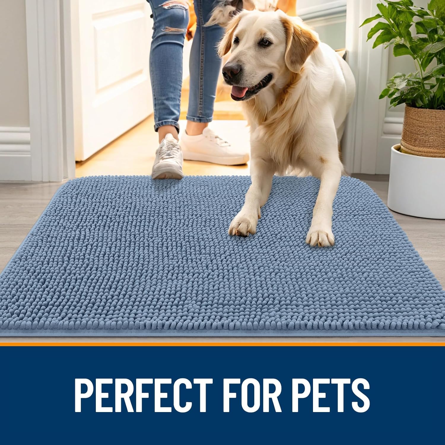 OLANLY Dog Door Mat - Absorbent Non-Slip Washable Doormat for Muddy Paws | 24x16, Airy Blue