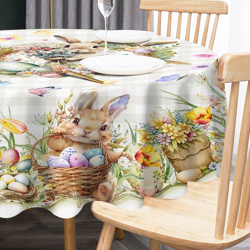 Unibyby Easter Tablecloth 60 x 84 Inch Rectangle, Easter Bunny Table Cloth Buffalo Check Plaid Kitchen Table Cover for Dining Room Spring Oblong Tablecloth Indoor Decor