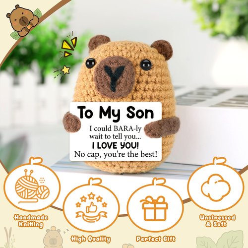 Son Gifts for Teens Boy Easter Baskets Stuffers for Kids from Mom Dad, I Love You Son Graduation Fathers Day Birthday Gifts for College Sons, Crochet Capybara Easter Egg Fillers for Son in Law