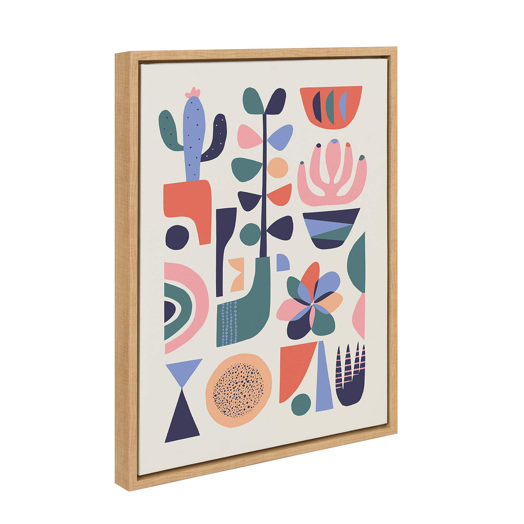 Kate and Laurel Sylvie Mid-Century Succulents Framed Canvas Wall Art by Rachel Lee, 18x24 Natural, Abstract Wall Decor