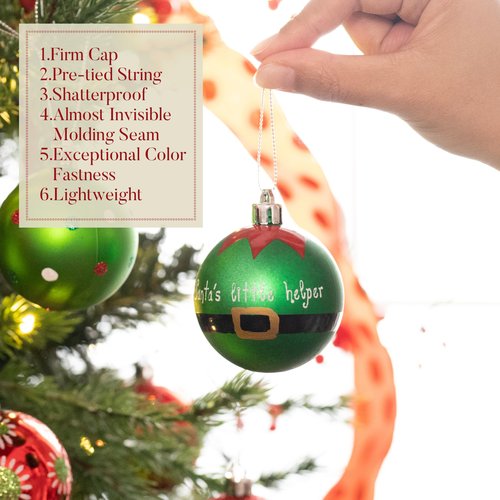 Valery Madelyn Christmas Ornaments Set, 24ct Elf Red Green White Shatterproof Christmas Tree Decorations Set, 2.36 Inch Decorative Hanging Ball Ornaments Bulk for Xmas Holiday Party Indoor Decor