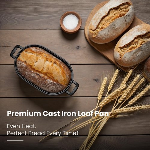 FRRLY Cast Iron Loaf Pan with Lid-Bread Baking Pan for Sourdough,Pre-Seasoned Oval Dutch Oven, 9 x 5-4/5 Inch Loaf Pans for Homemade,Heavy Duty with Even Heating