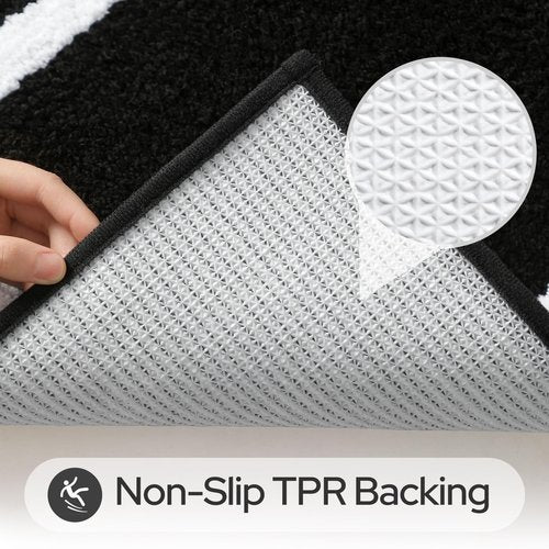 HOMEIDEAS Black and White Bathroom Rugs Sets 2 Piece, Super Soft and Absorbent Microfiber Tufted Bath Mats, Non-Slip and Machine Washable Bath Rugs