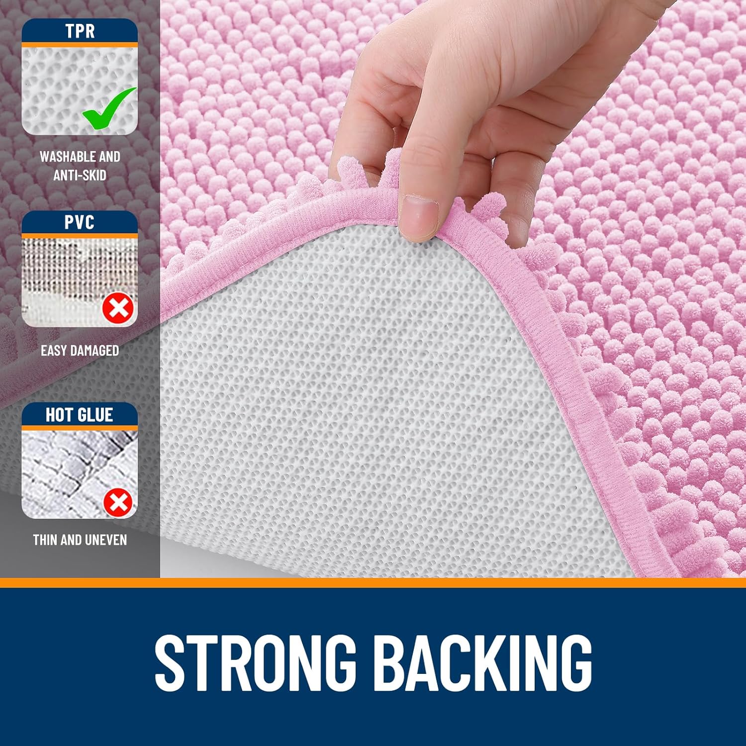 OLANLY Large Bathroom Rugs - Extra Soft Chenille Bath Mats | Quick-Dry, Machine Washable, 40x32, Pink