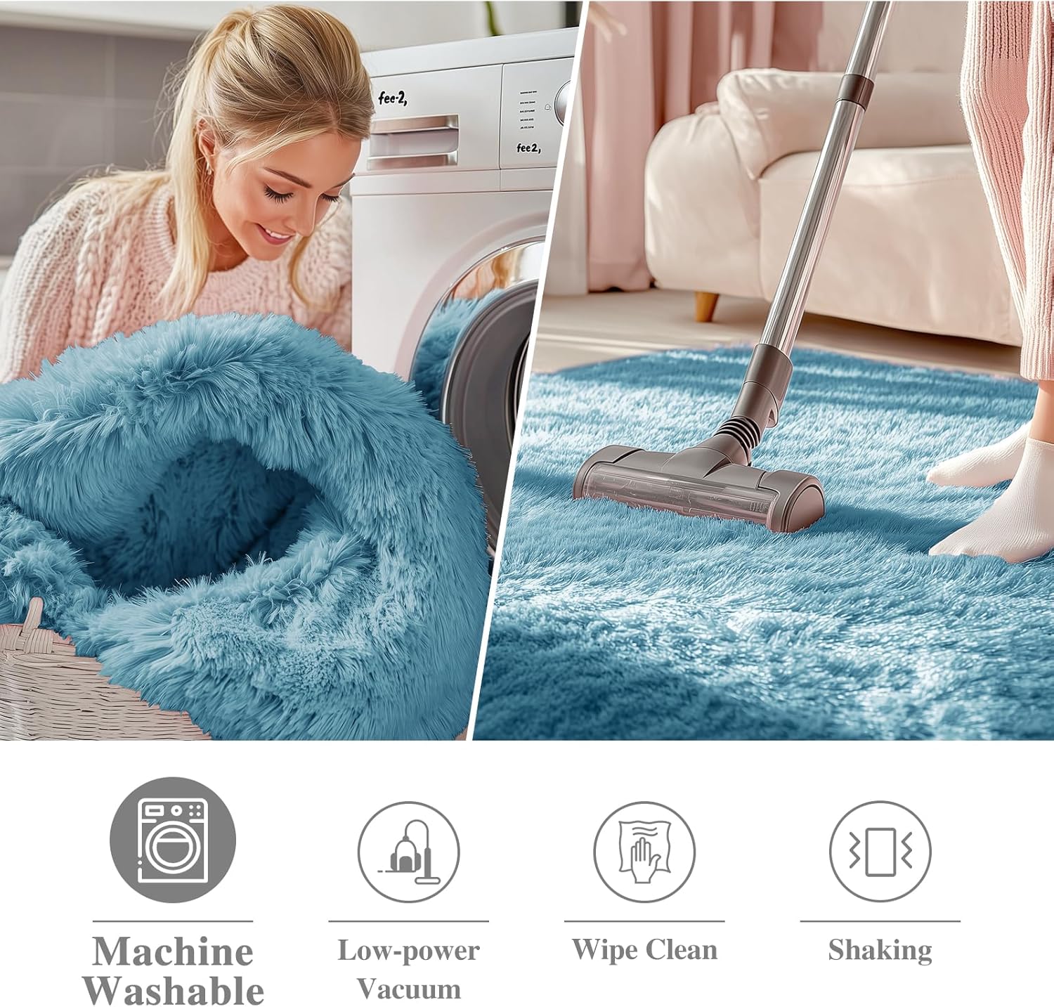 OLANLY Round Slate Blue Area Rug - Soft, Machine Washable 7 ft Shaggy Carpet for Bedroom & Living Room
