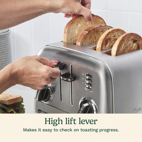 Cuisinart 4 Slice Compact Stainless Steel Toaster with Extra-Wide Slots for Bread, French Toast, Bagels & Pastries, Defrost & Reheat Functions, CPT-180P1, Brushed Stainless, Removable Crumb Tray