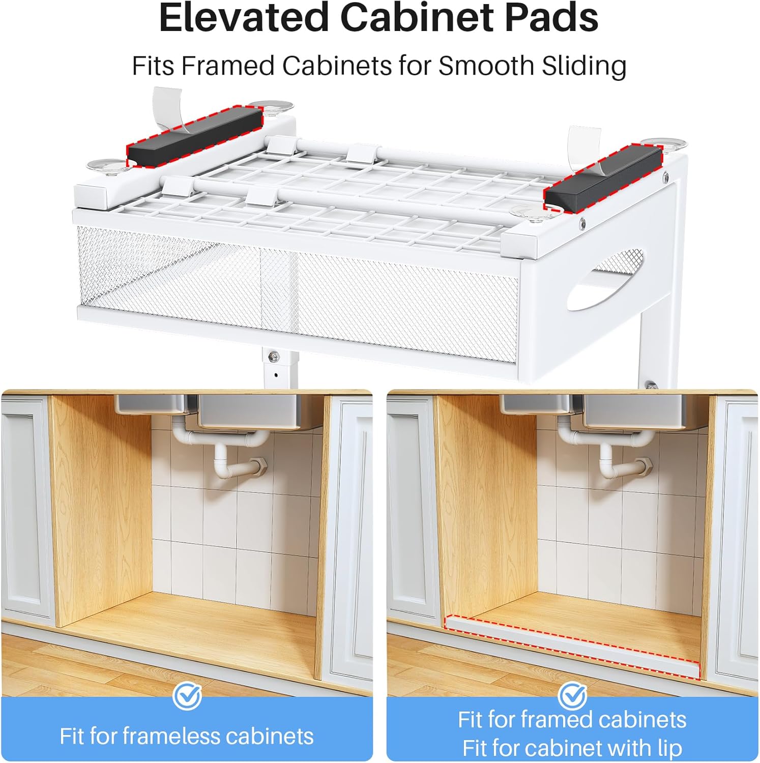 Under Sink Organizer | 2-Pack 2-Tier Pull-Out Shelf with Metal Slides & Mesh Drawers - White