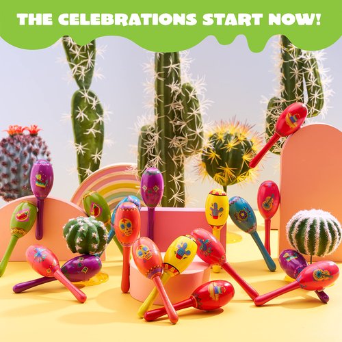 JOYIN 24 Pcs Cinco De Mayo Mini Wooden Maracas Musical Party Favors for Birthday Party Favors, Mexican Fiesta Decorations, Luau Photo Props, Carnivals Event, Taco Tuesday