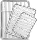 E-far Baking Sheet Set - Stainless Steel Cookie Pans with Cooling Racks | 16/12.5/9.3 Inch, Non-Toxic & Easy Clean