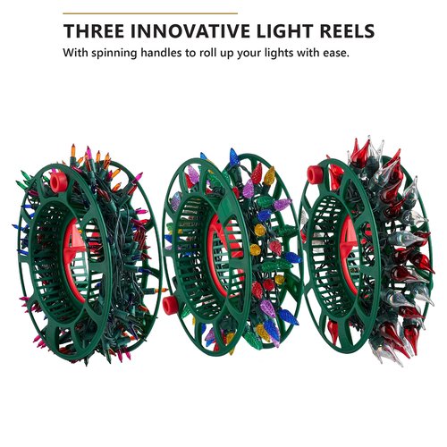 ZOBER Christmas Light Storage Reels - Christmas Light Organizer with 3 Plastic Wheels - 600D Oxford Fabric - Fits 200 Mini Lights per Spool, Lights Storage - Stitched Reinforced Handles - Red