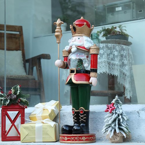Bdor Large Luxury Nutcracker Soldier | 30-Inch Handcrafted Christmas Decoration with Rotating Reindeer Snow Globe