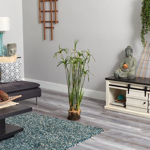 Nearly Natural Papyrus Plant with Faux Soil Arrangement