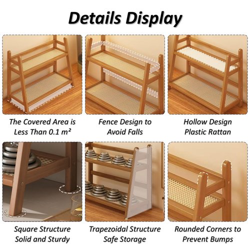FYRLFB Household 2-Tier Cup Shelf Organizer, Kitchen Counter Shelf for Tea Coffee Bar Accessories, Bamboo Mug Holder Countertop, Matcha Stand, Cup Display, Condiment Storage Rack - Brown