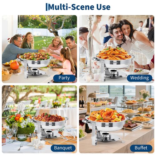Round Chafing Dishes for Buffet, Stainless Steel Chafing Dish Buffet Set with Glass Lid, Food & Water Pans, Food Warmers Set with Fuel Holder for Weddings Parties Catering Events