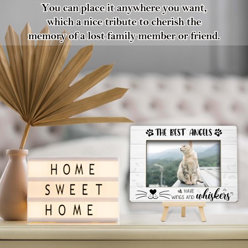OXRUN Memorial Gifts for Loss of Cat, Pet Memorial Gifts Wooden Photo Frame with Easel, 4x6 Cat Loss Sympathy Frame for Tabletop Display Photo Insert - G01